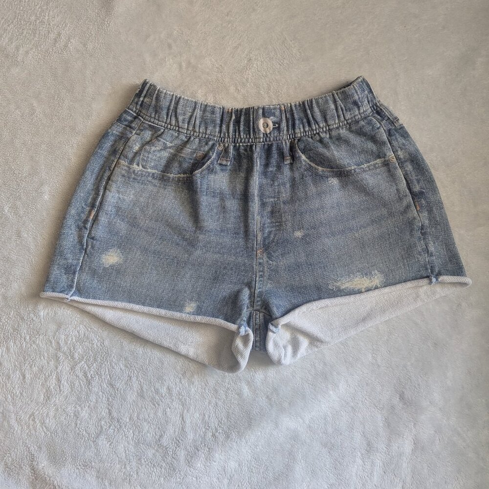 XS Rag & Bone Miramar Sweatpant Jean Shorts Faux Denim Distressed Blue EUC